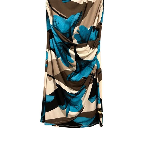 Cleo Women’s Size S Petite Sheath Dress Turquoise Floral Ruched & Lined - Picture 6 of 11